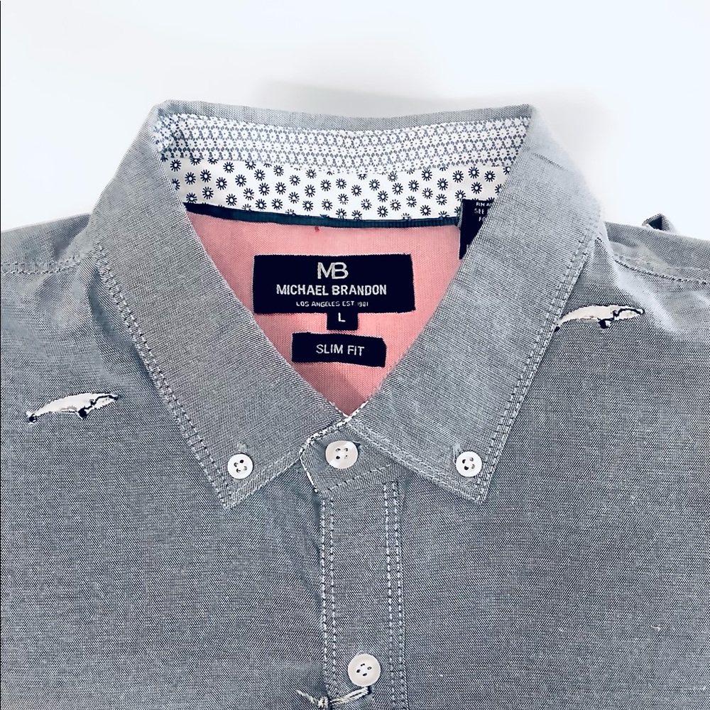 Michael Brandon Men’s Button-Down Dress Shirt w/Collar Detail and Whale Pattern